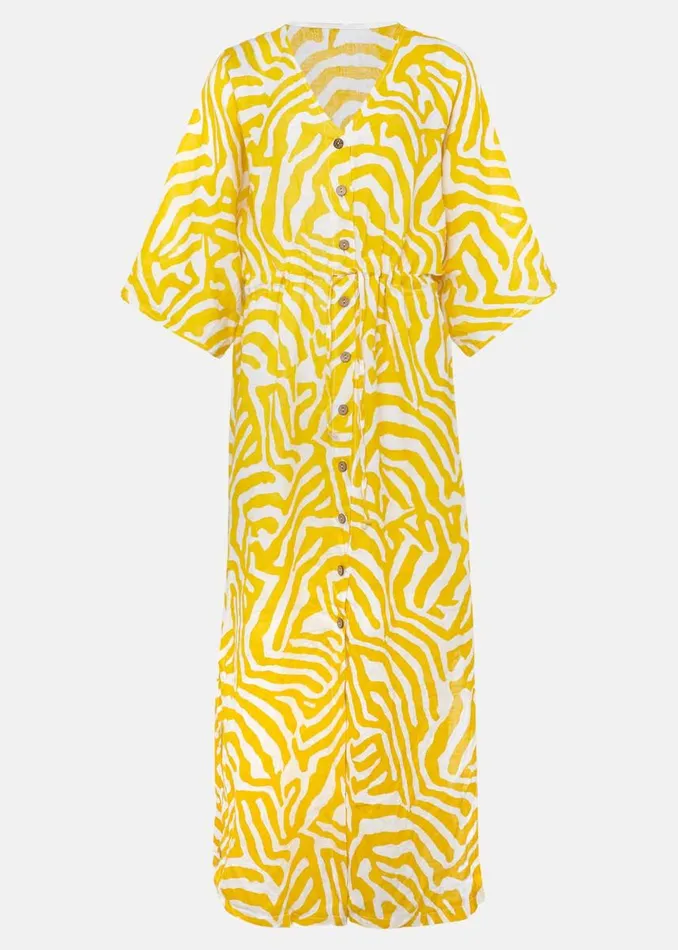 Phase Eight Dresses Women Dena Linen Zebra Print Maxi Dress Yellowwhite