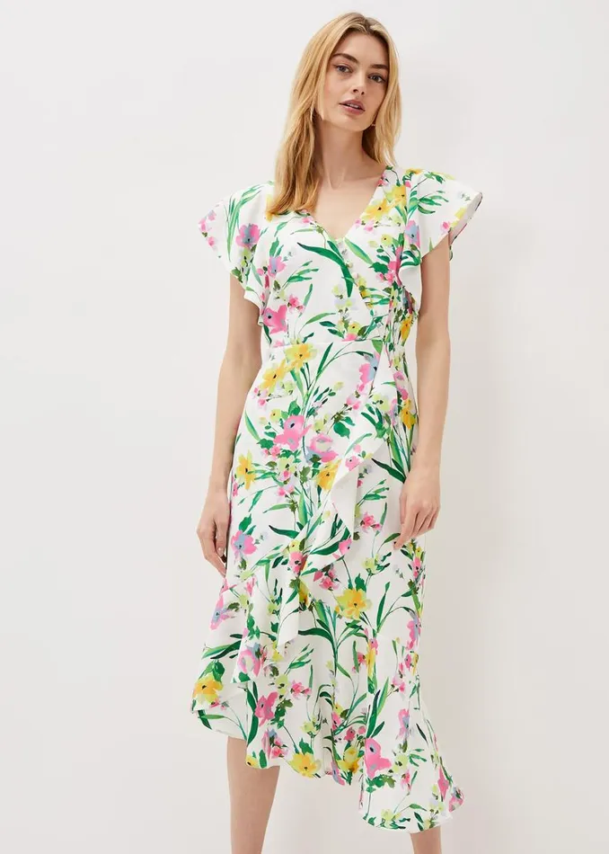 Phase Eight Dresses Women Evelin Printed Frill Hem Dress Ivorymulti