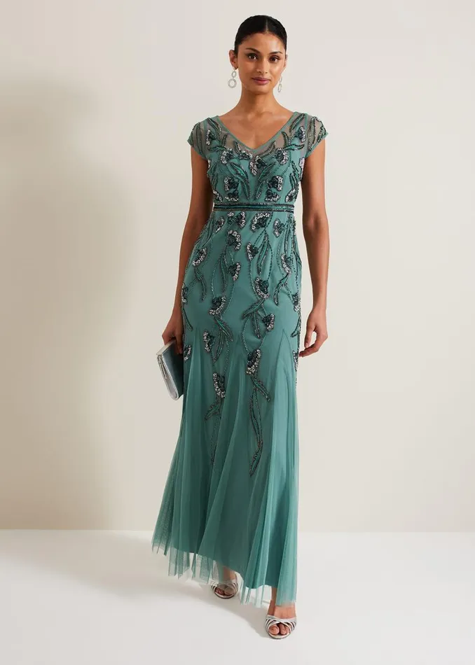 Phase Eight Dresses Women Evonne Beaded Maxi Dress Light Green