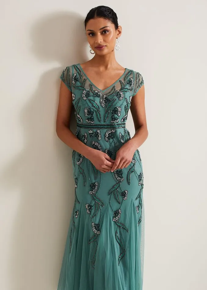 Phase Eight Dresses Women Evonne Beaded Maxi Dress Light Green