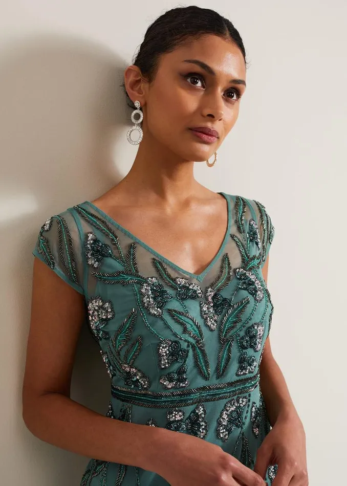 Phase Eight Dresses Women Evonne Beaded Maxi Dress Light Green