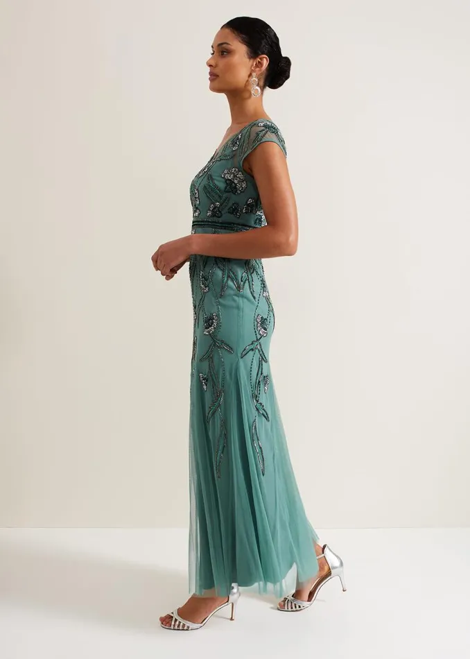 Phase Eight Dresses Women Evonne Beaded Maxi Dress Light Green