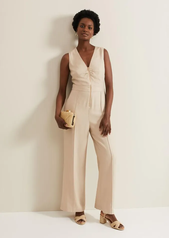 Phase Eight Dresses Women Fraya Zip Front Jumpsuit Stone