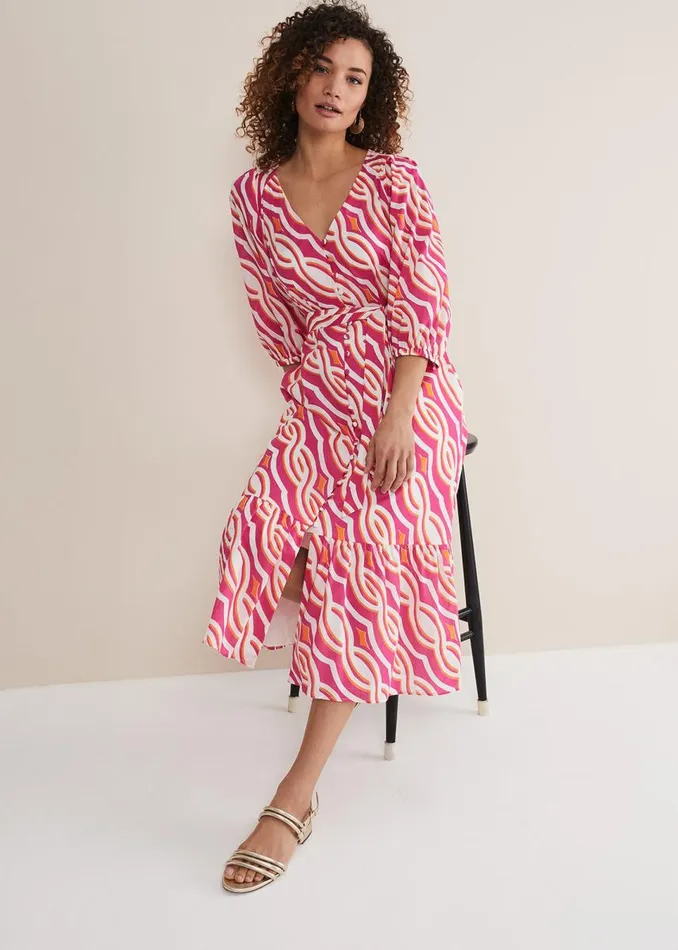 Phase Eight Dresses Women Georgie Cotton Geo Midi Dress Pink