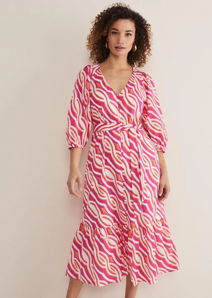 Phase Eight Dresses Women Georgie Cotton Geo Midi Dress Pink