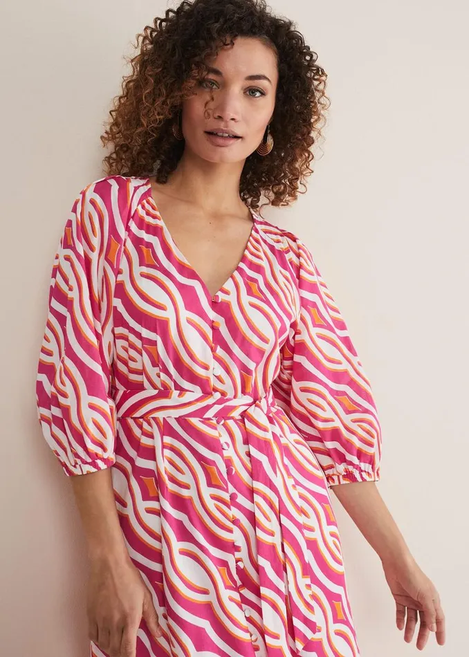 Phase Eight Dresses Women Georgie Cotton Geo Midi Dress Pink