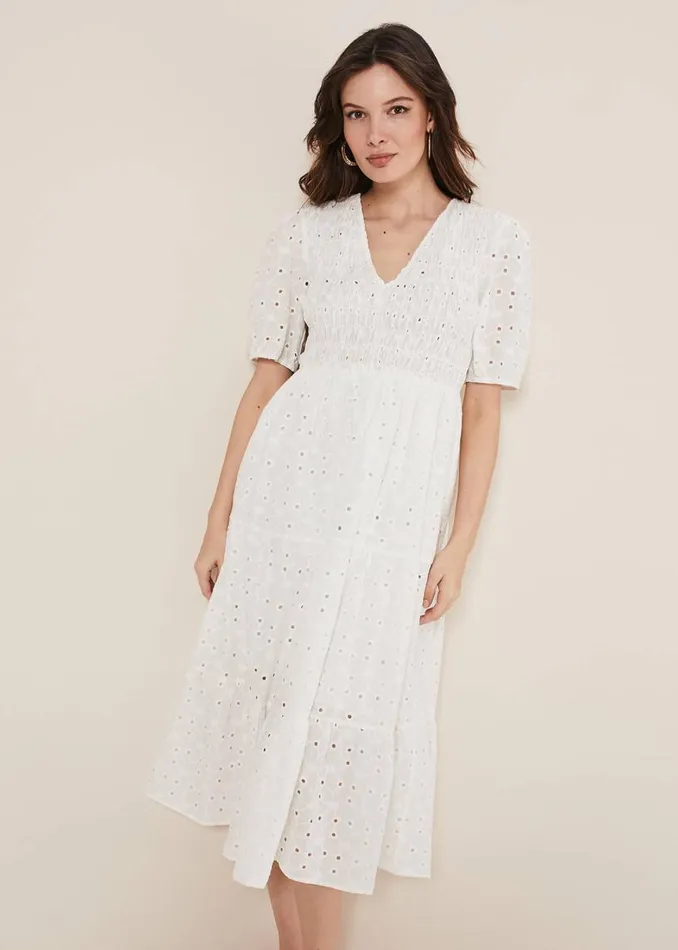 Phase Eight Dresses Women Gretta Broderie Midi Dress White