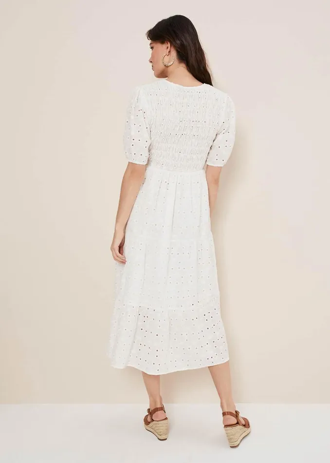 Phase Eight Dresses Women Gretta Broderie Midi Dress White