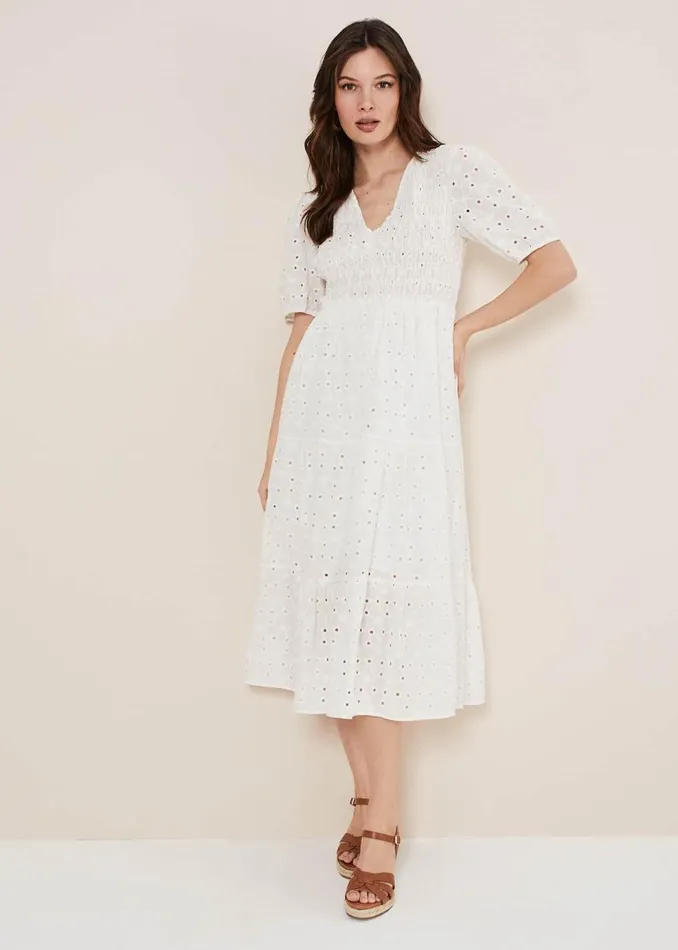 Phase Eight Dresses Women Gretta Broderie Midi Dress White