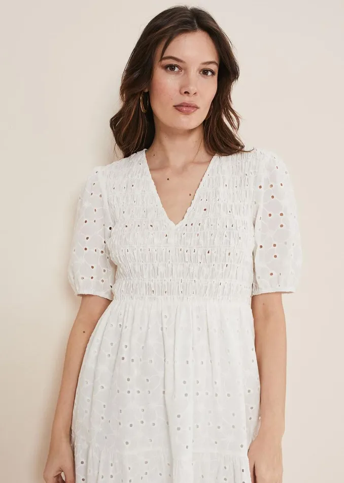 Phase Eight Dresses Women Gretta Broderie Midi Dress White