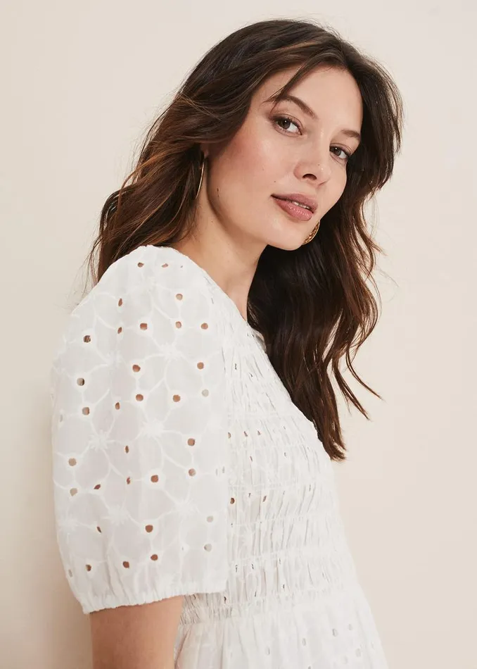 Phase Eight Dresses Women Gretta Broderie Midi Dress White