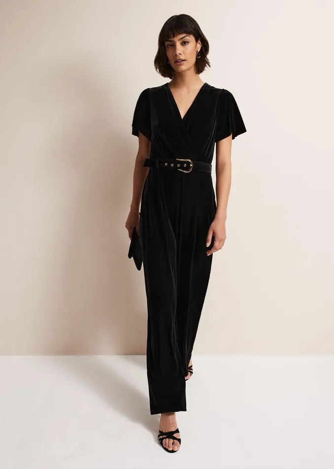 Phase Eight Dresses Women Holly Black Velvet Jumpsuit Black