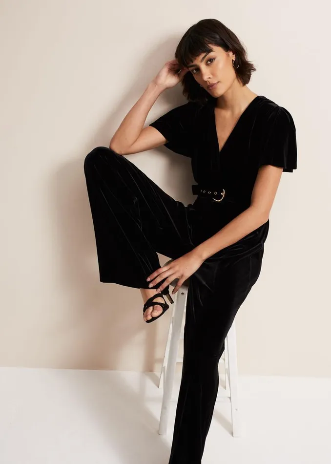 Phase Eight Dresses Women Holly Black Velvet Jumpsuit Black