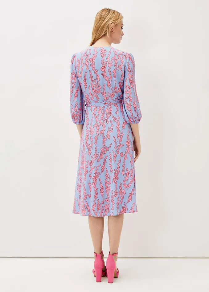 Phase Eight Dresses Women Jean Floral Wrap Midi Dress Powder Blue