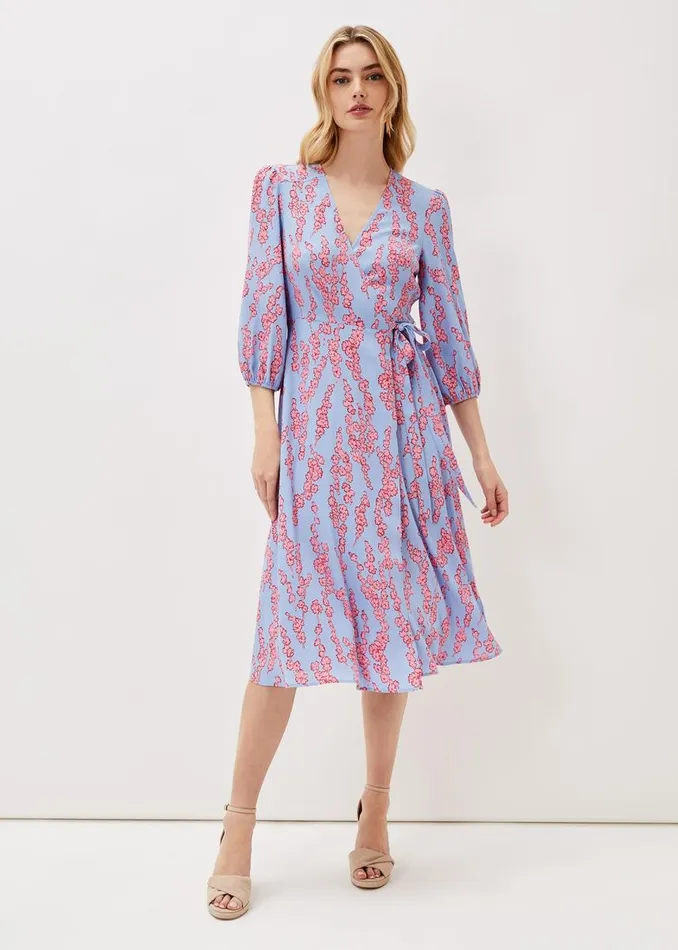 Phase Eight Dresses Women Jean Floral Wrap Midi Dress Powder Blue