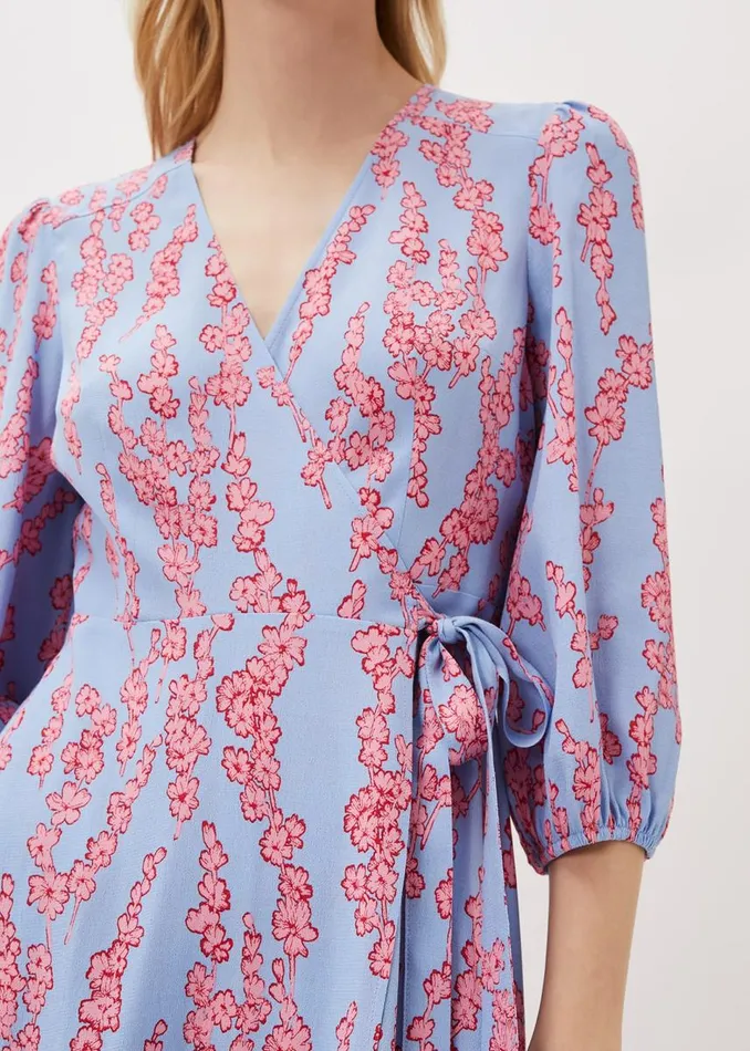Phase Eight Dresses Women Jean Floral Wrap Midi Dress Powder Blue