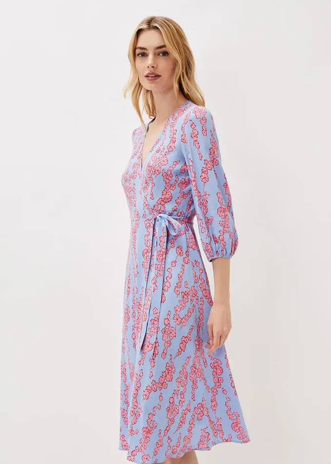 Phase Eight Dresses Women Jean Floral Wrap Midi Dress Powder Blue