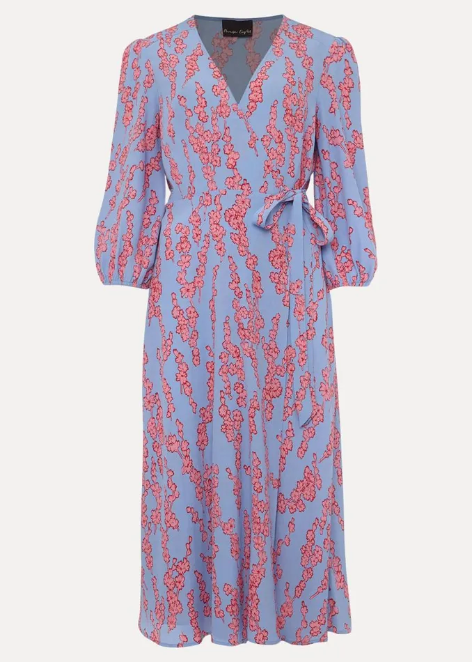 Phase Eight Dresses Women Jean Floral Wrap Midi Dress Powder Blue