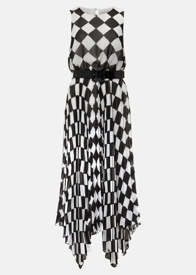 Phase Eight Dresses Women Laurel Checked Pleated Midi Dress Blackwhite