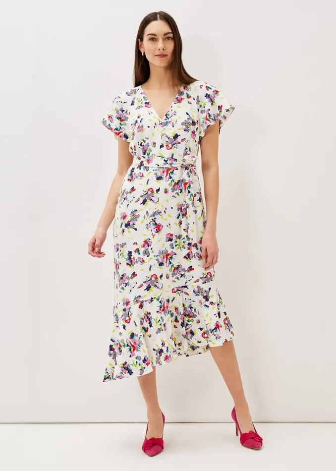 Phase Eight Dresses Women Lorel Floral Asymmetric Hem Dress Ivorymulti
