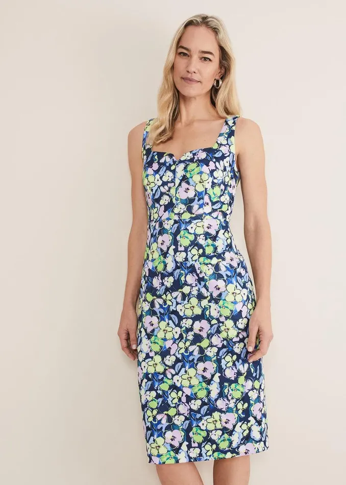 Phase Eight Dresses Women Loretta Printed Scuba Dress French Navy Multi