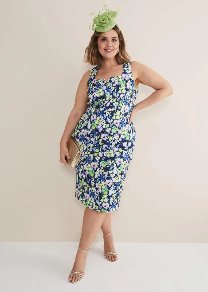 Phase Eight Dresses Women Loretta Printed Scuba Dress French Navy Multi