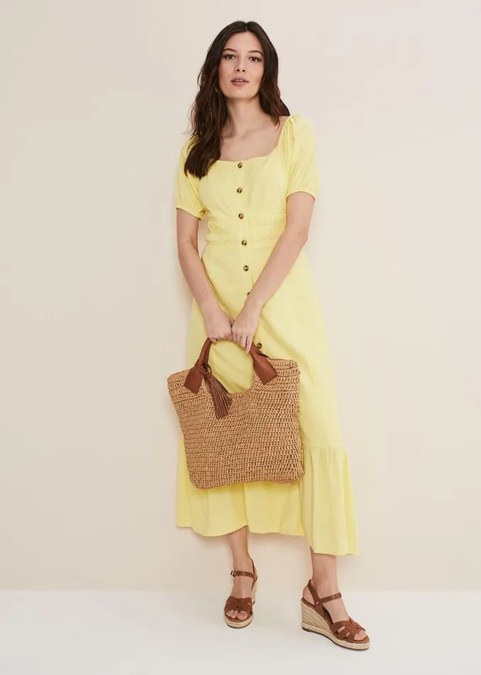 Phase Eight Dresses Women Maribella Linen Midi Dress Lemon