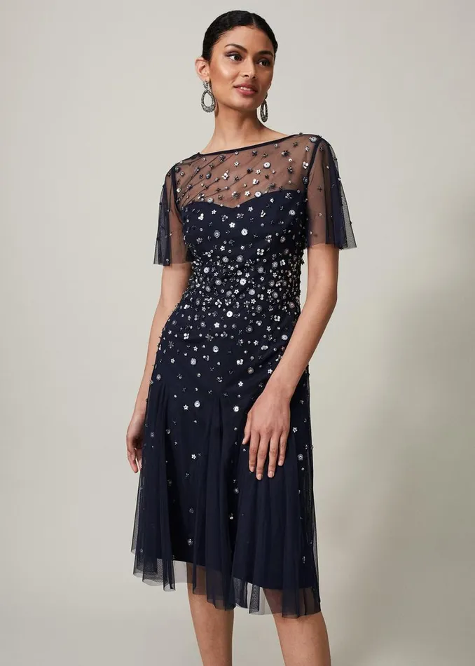 Phase Eight Dresses Women Molly Sequin Midi Dress Navysilver
