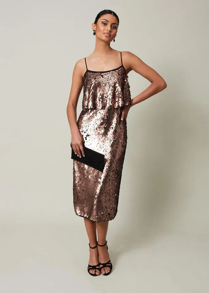Phase Eight Dresses Women Myka Bronze Sequin Tiered Dress Bronze