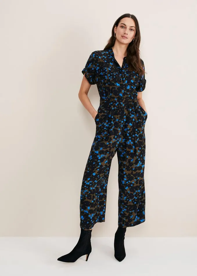Phase Eight Dresses Women Nell Floral Wide Leg Jumpsuit Khakiblue