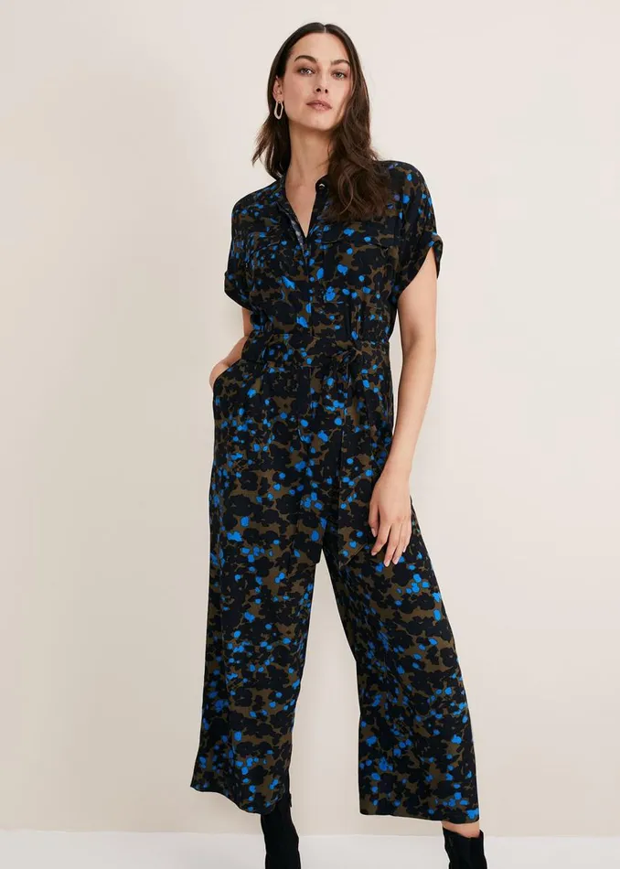 Phase Eight Dresses Women Nell Floral Wide Leg Jumpsuit Khakiblue