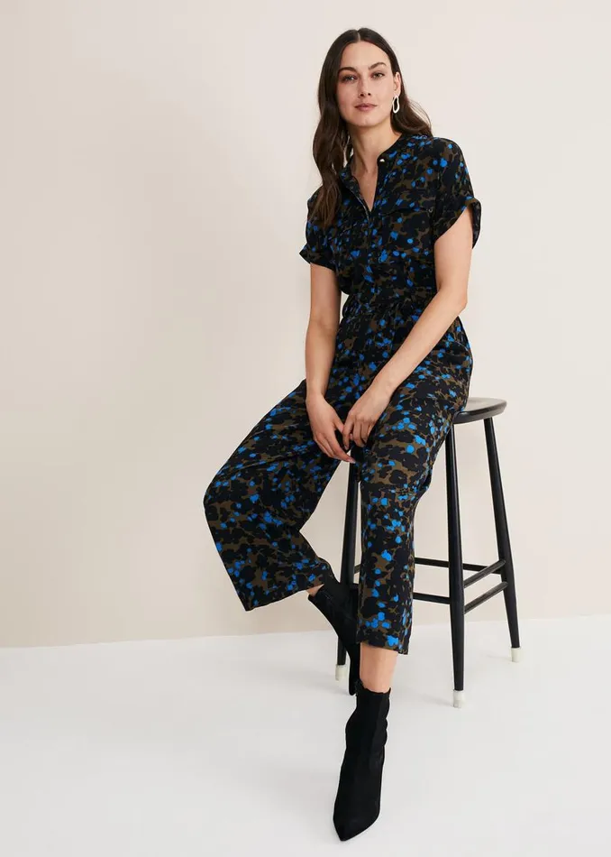 Phase Eight Dresses Women Nell Floral Wide Leg Jumpsuit Khakiblue