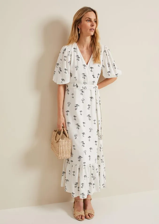 Phase Eight Dresses Women Nelly Linen Wrap Midi Dress Cream