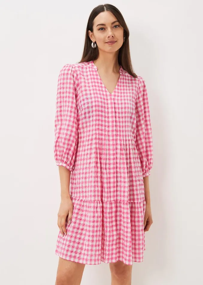 Phase Eight Dresses Women Oona Gingham Swing Dress Pinkivory