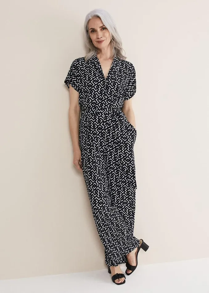 Phase Eight Dresses Women Paige Abstract Print Wide Leg Jumpsuit Navyivory