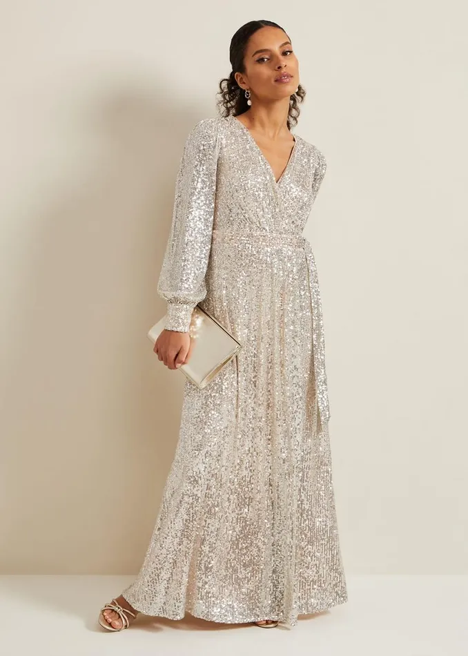 Phase Eight Dresses Women Petite Amily Sequin Maxi Dress Silver