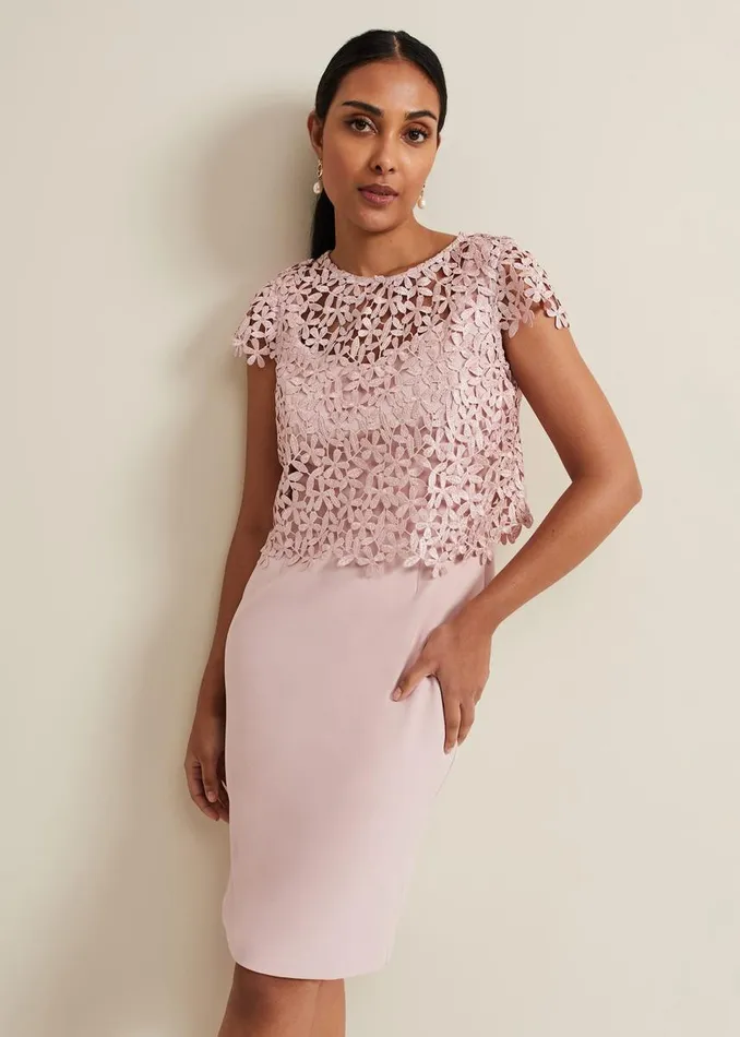 Phase Eight Dresses Women Petite Daisy Lace Midi Dress Pale Pink