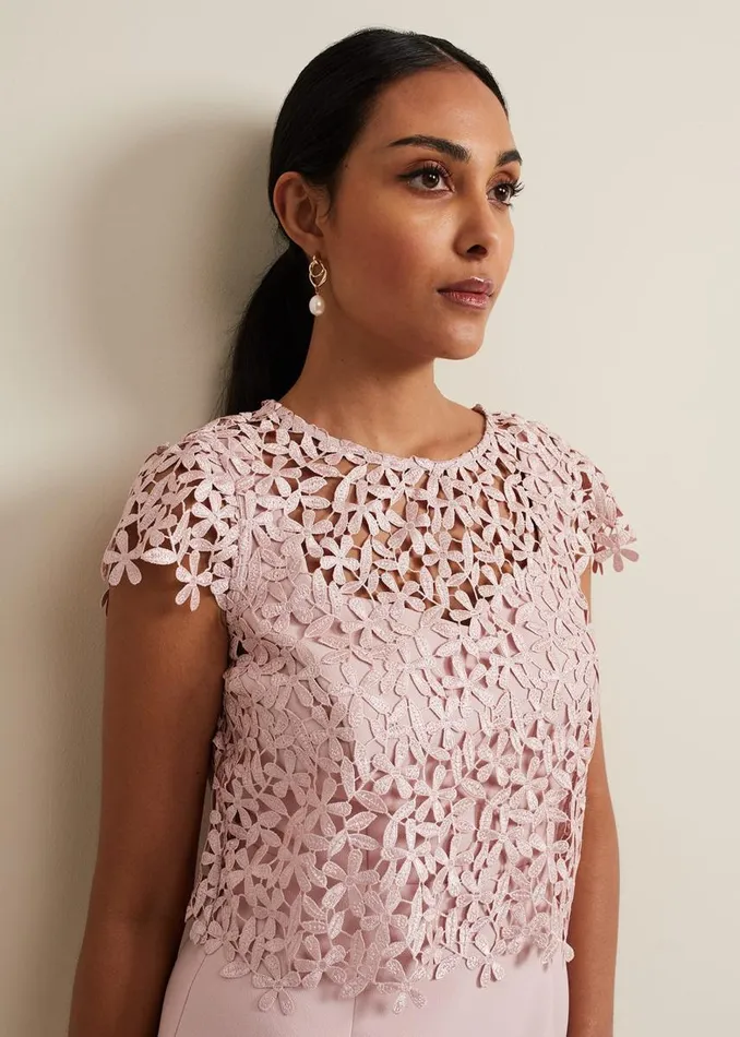 Phase Eight Dresses Women Petite Daisy Lace Midi Dress Pale Pink