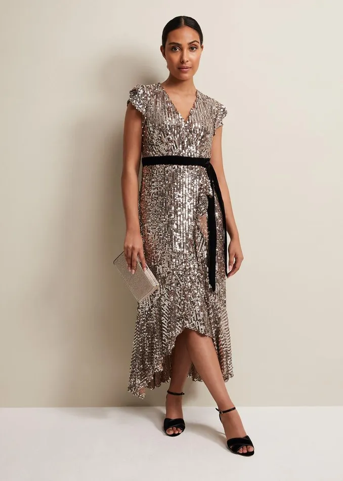 Phase Eight Dresses Women Petite Enja Sequin Maxi Dress Gold