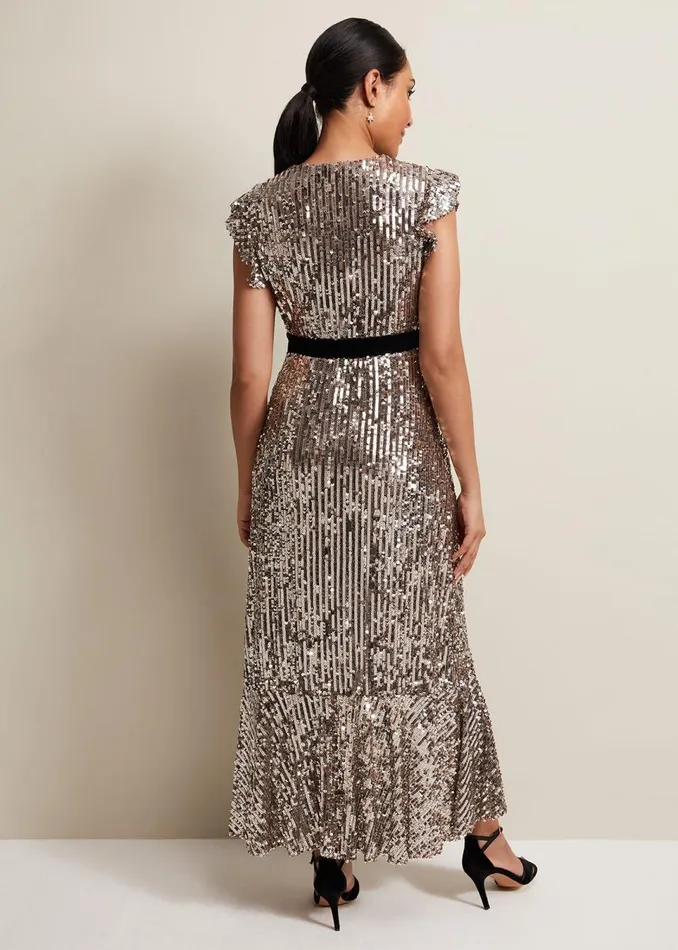 Phase Eight Dresses Women Petite Enja Sequin Maxi Dress Gold