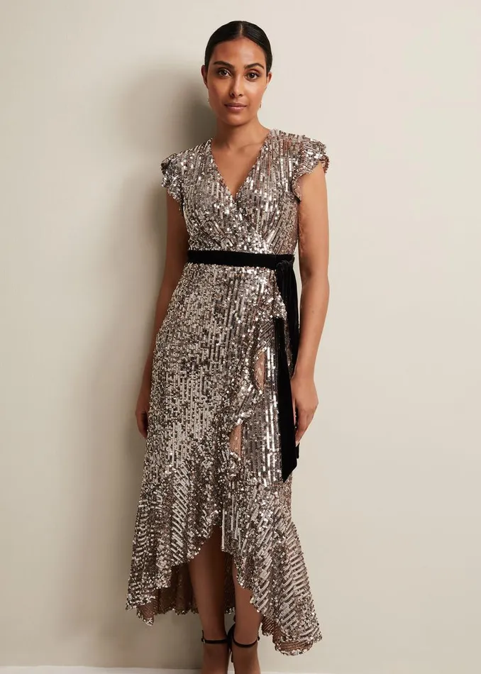 Phase Eight Dresses Women Petite Enja Sequin Maxi Dress Gold