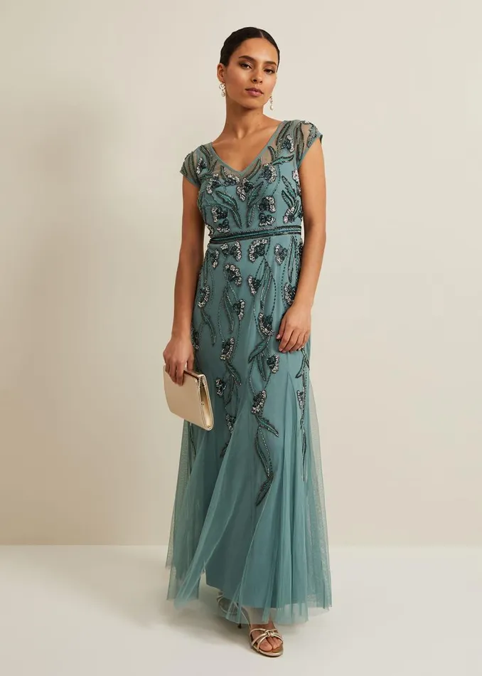 Phase Eight Dresses Women Petite Evonne Beaded Maxi Dress Light Green