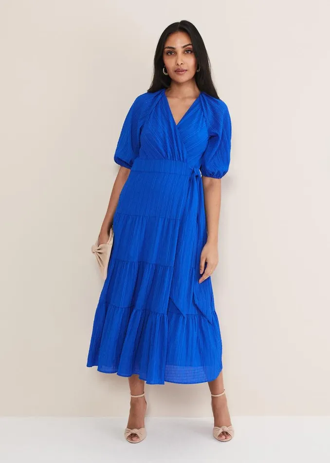 Phase Eight Dresses Women Petite Morven Blue Wrap Midi Dress Cobalt
