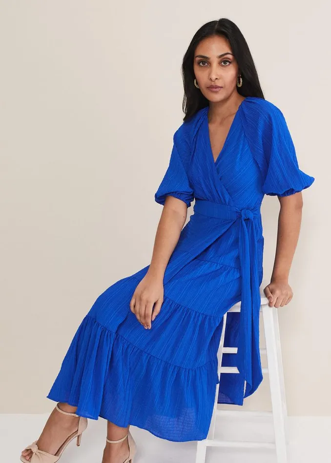 Phase Eight Dresses Women Petite Morven Blue Wrap Midi Dress Cobalt