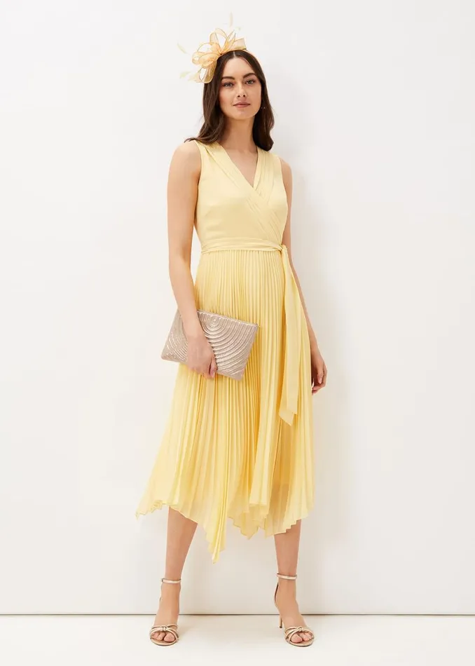 Phase Eight Dresses Women Petra Pleated Wrap Dress Pale Yellow
