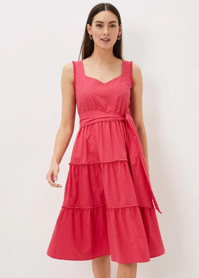 Phase Eight Dresses Women Peyton Cotton Dobby Midi Dress Hot Pink