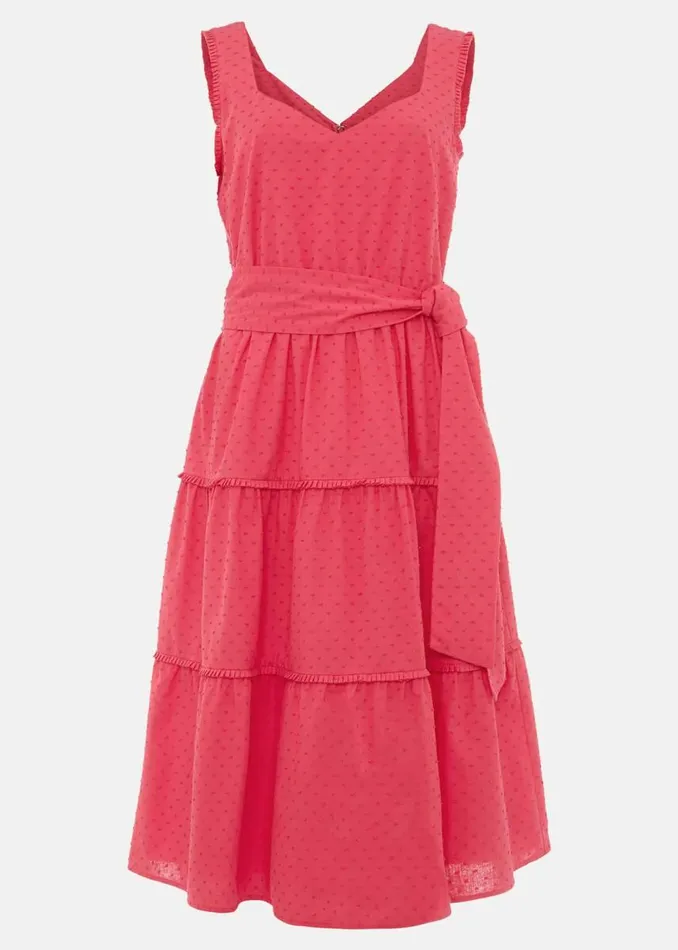 Phase Eight Dresses Women Peyton Cotton Dobby Midi Dress Hot Pink