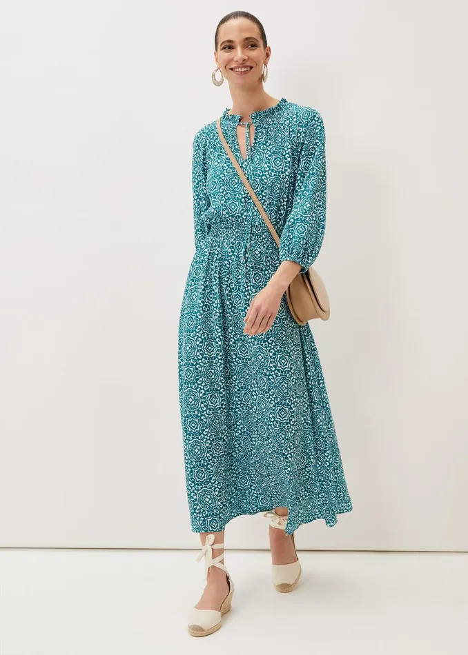 Phase Eight Dresses Women Phillipa Tile Print Midaxi Dress Tealivory
