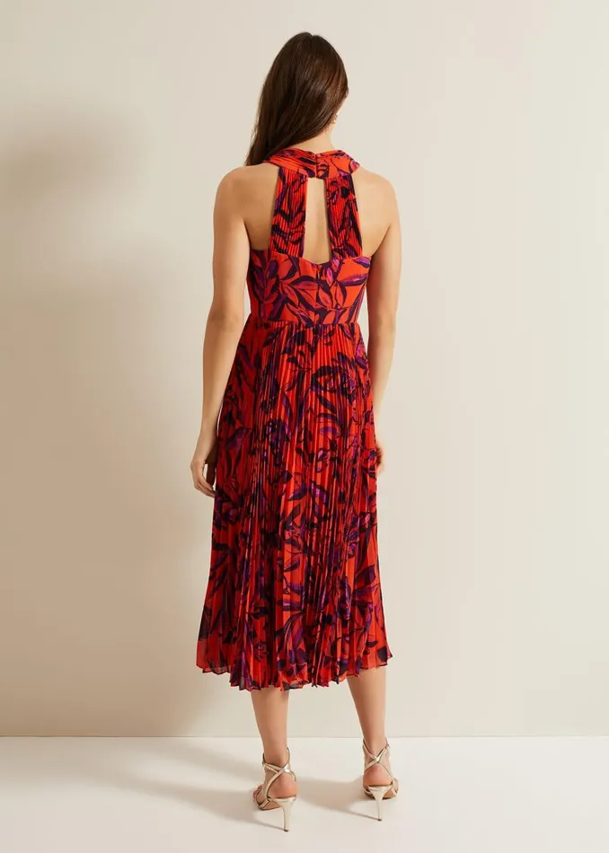 Phase Eight Dresses Women Sorella Pleated Midi Dress Vermillionmulti