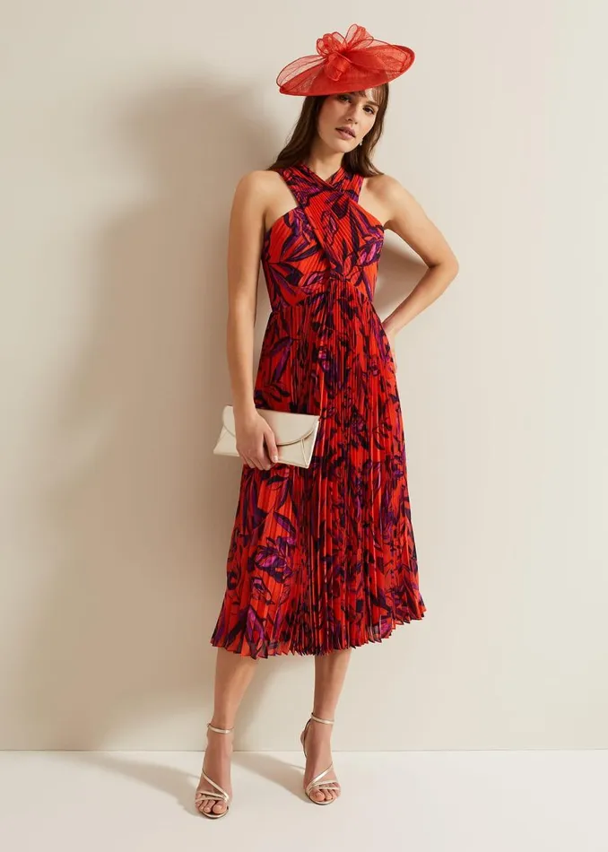 Phase Eight Dresses Women Sorella Pleated Midi Dress Vermillionmulti